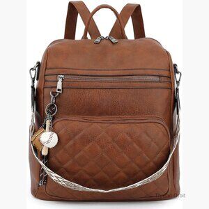 Large Convertible Leather Backpack Purse for Women - Waterproof Travel Work Bag
